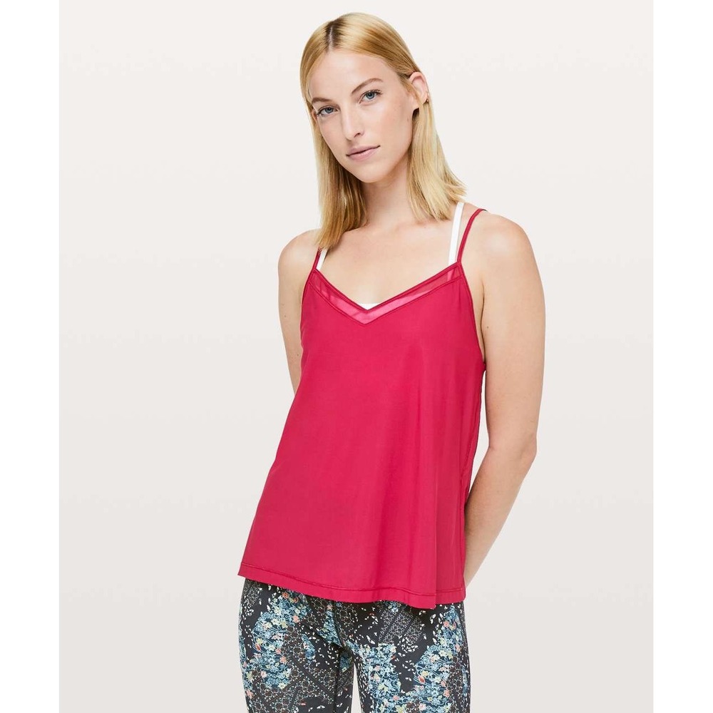 Lululemon Final Count Tank Womens 4 Ruby Red Strappy Back Mesh Activewear Flowy